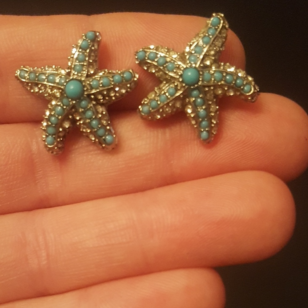 Stella & Dot silver & turquoise starfish earrings
